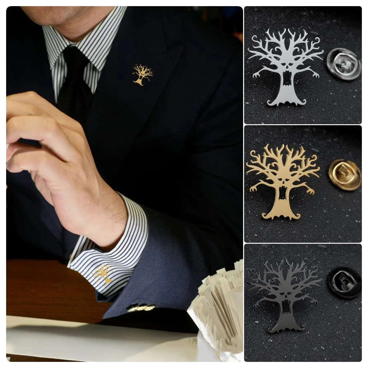 Men's Halloween dead tree brooch, suit collar pin, shirt badge, collar flower, father's gift, for personal use, versatile scenes