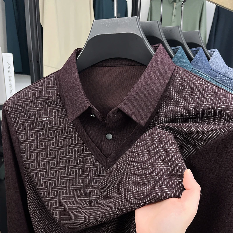 2025 Autumn and Winter Men's Long Sleeved Polo Shirt, Dad's Casual and Vacation Two Piece Business Top