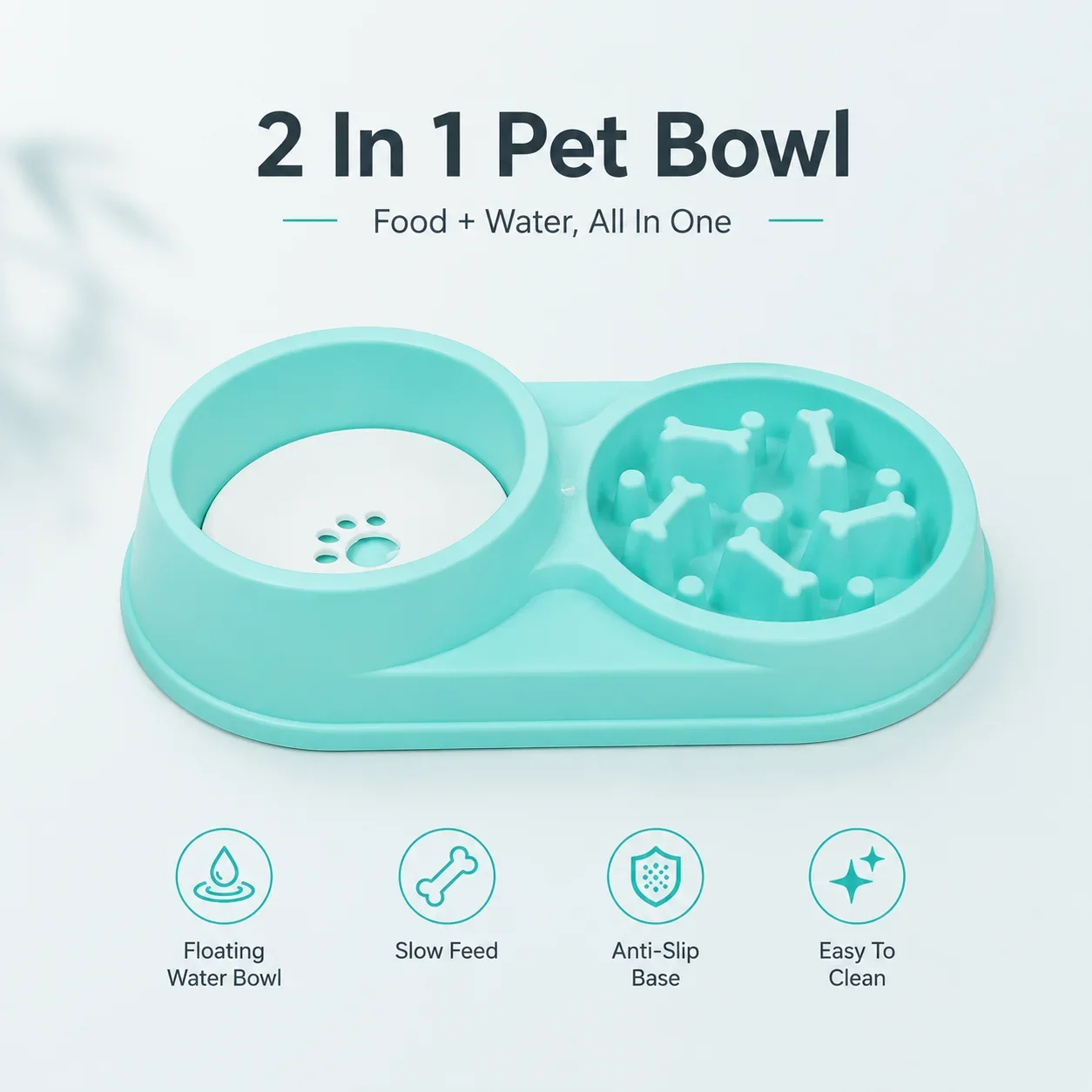 Dog Floating Water Bowl No Wet Mouth Anti Splash Slow Feeder Pet Bowl Cat Dog Drinking Bowl No Spill Water Dish Double Use Set