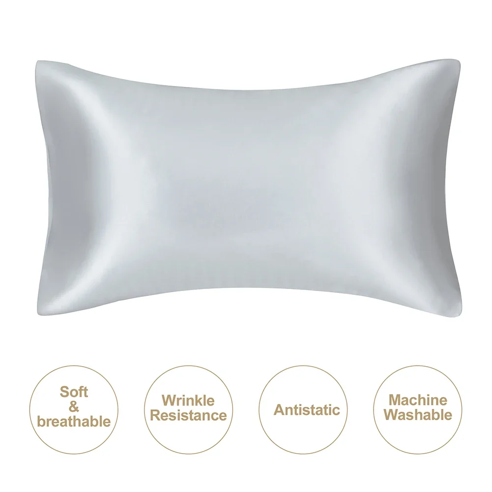 2pcs/set Solid Satin Skin Care Pillowcases Hair Anti Pillow Case Queen Size Envelope Pillow Covers for Home Hotel Travel