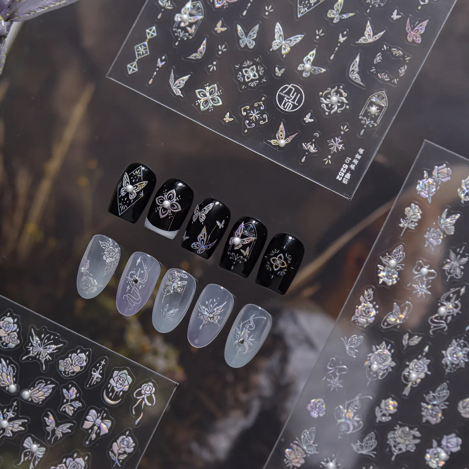 Mother-of-pearl Inlay Rose Flower Bowknot Butterfly Pearl Shiny Pattern Delicate Self Adhesive Nail Art Stickers Manicure Decals