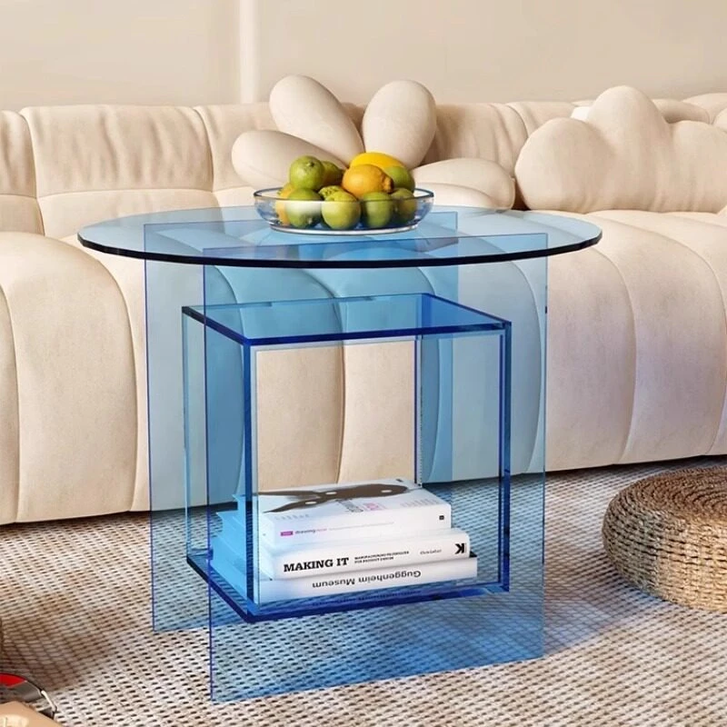 Simple side table bookshelf acrylic round small coffee table casual coffee table