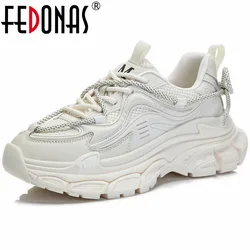 FEDONAS Women Sneakers Platforms Splicing Genuine Leather Popular Lace-Up Spring Autumn Sport Shoes Casual Outdoor Shoes Woman