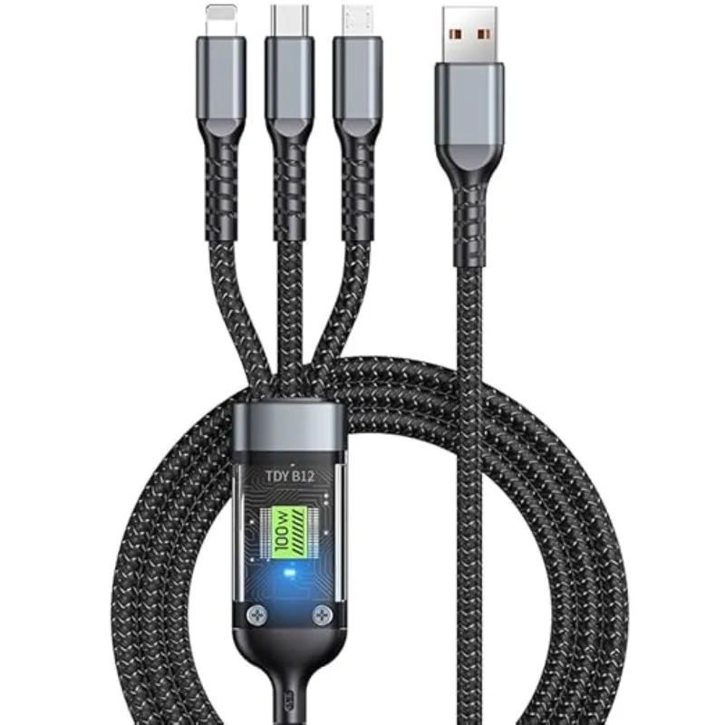 

2 Pcs 3 in 1 Multi Charging Cable 100w Fast Charge for Multiple Devices Braided Universal Phone Charger Cord for IPhone 16/15/14