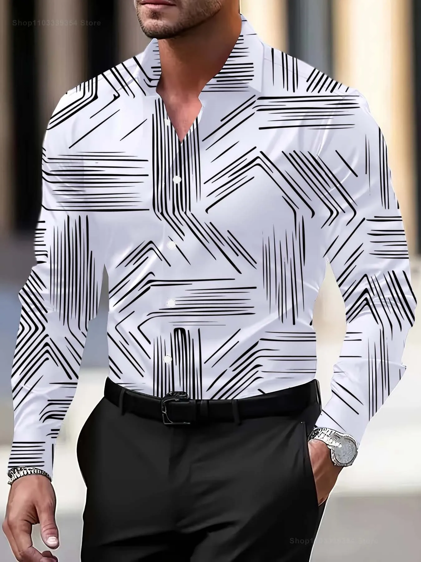 Fashion multicolored line Pattern 3D Print Men's Long Sleeve Shirts Autumn Business Button Down Shirt for Men Male Clothing
