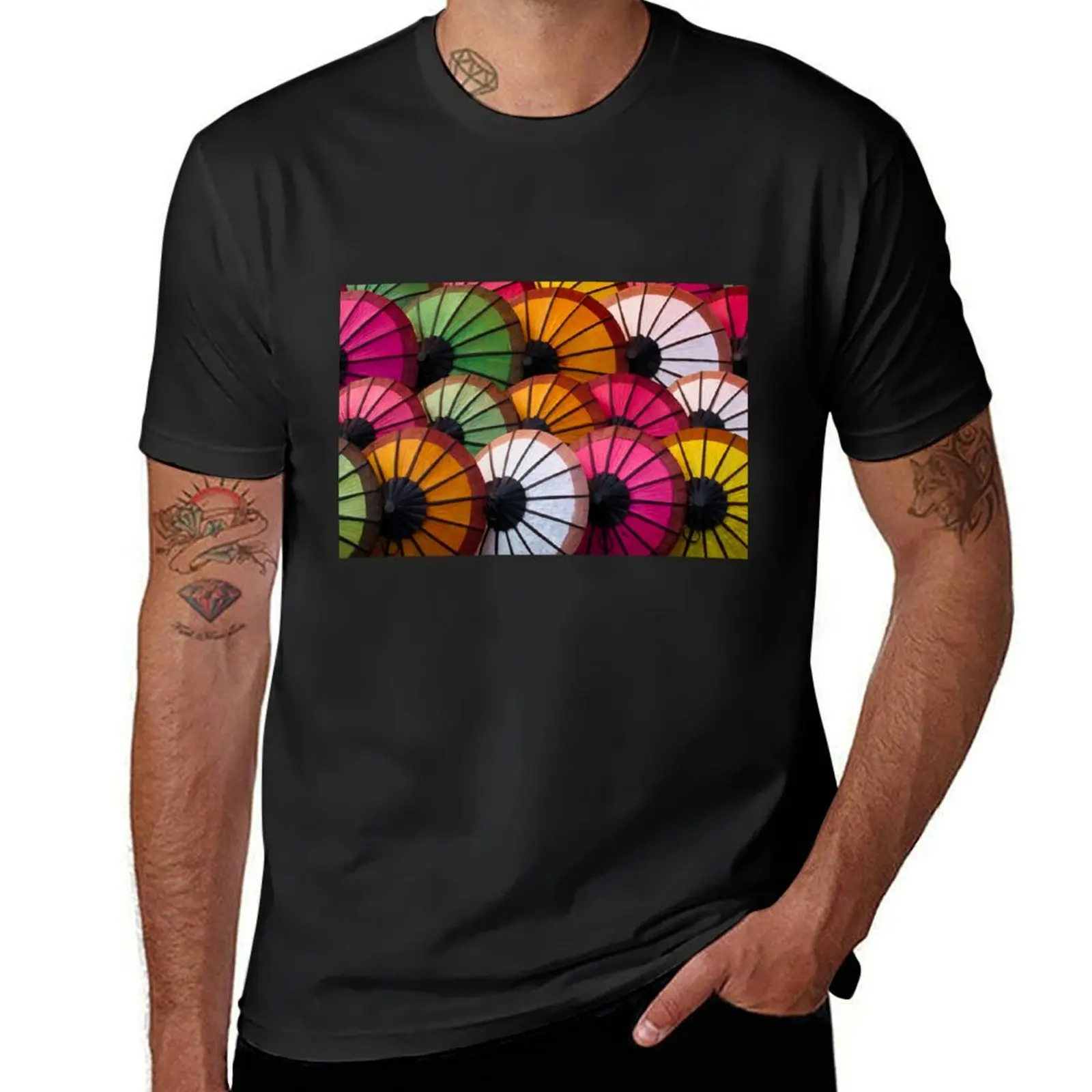 Multicolored umbrellas on the Luang Prabang market T-Shirt blacks oversized new edition mens graphic t-shirts big and tall