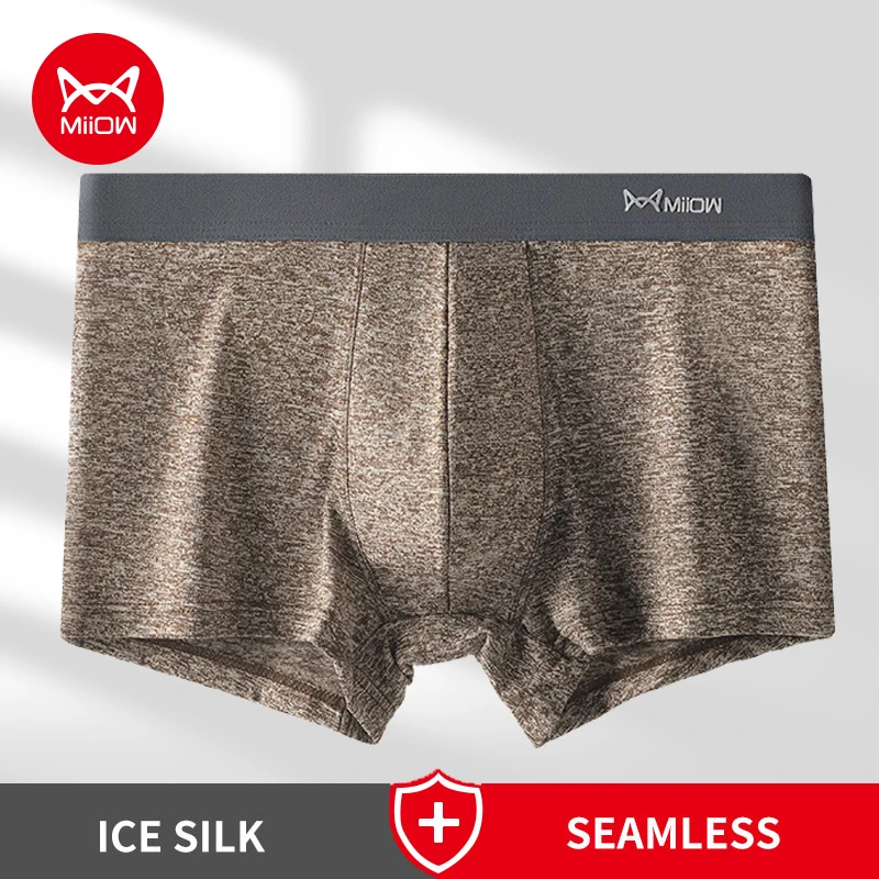 MiiOW Man Underwear Ice Silk Seamless Men\'s Boxershorts Mens Panties Boxers Antibacterial Breathable Men Underpants Boxer Briefs