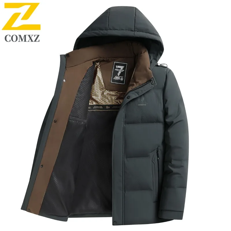COMXZ New Puffer Coat Mens White Duck Down Working Warm Jacket High Quality Business Casual Down Coat Winter Lightweight Wear