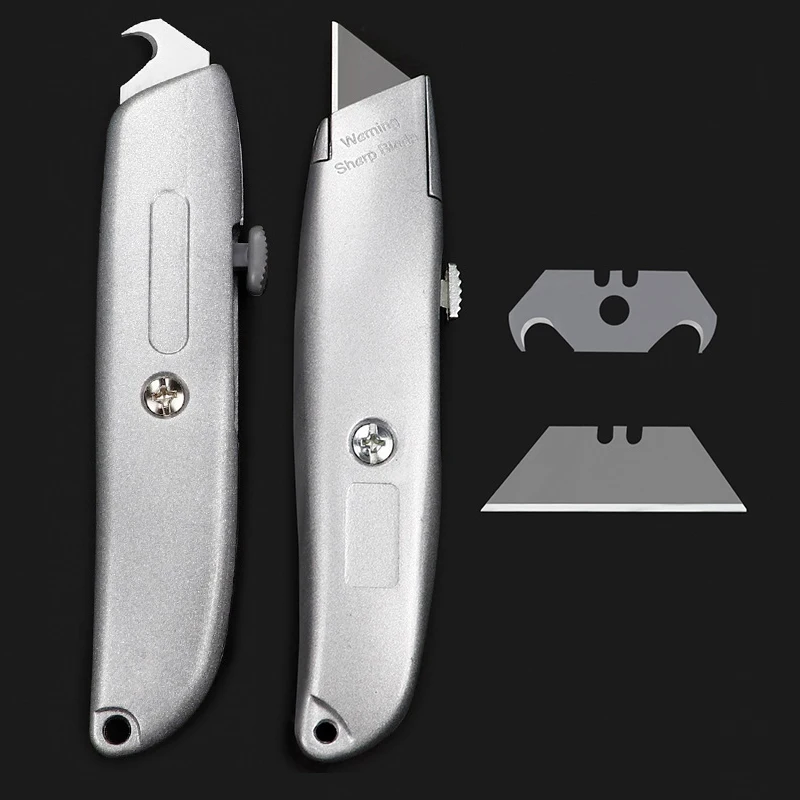 Einziehbarer Kartonschneider aus Aluminiumlegierung, Kartonöffner, robuste Rasierklingen, Allzweckmesser für Karton, Karton und Lager