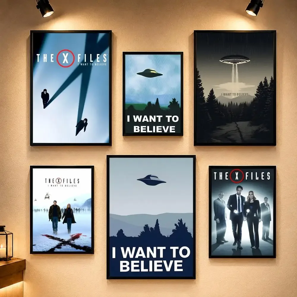 Movie The X-Files I Want To Believe Poster Vintage Retro Anime Poster Stickers Peel and Stick Wall Art Home Decor