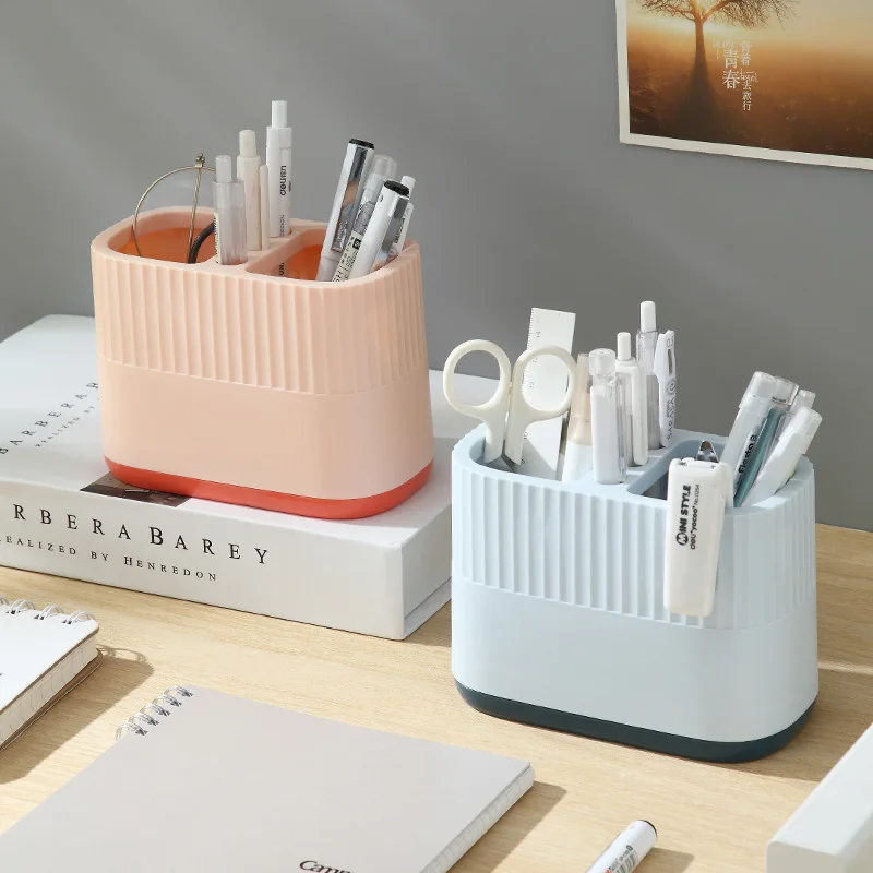 Multi‑Compartment Desk Plastic Pen Holder Desktop Stationery Organizer for Office School Home Cosmetic Brush Storage Container