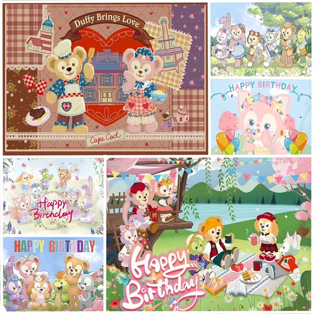 

Disney Duffy And Her Friends Theme Kids Birthday Party Decoration Backdrop Photography Cute LinaBell Background Baby Shower Gift