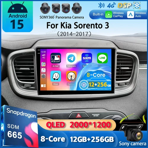 Imagen 1 del producto Android 15 Carplay Auto 4G + WIFI para Kia Sorento 3 2015 2016 2017 2018 GPS Radio de coche navegación reproductor de vídeo Multimedia estéreo BT