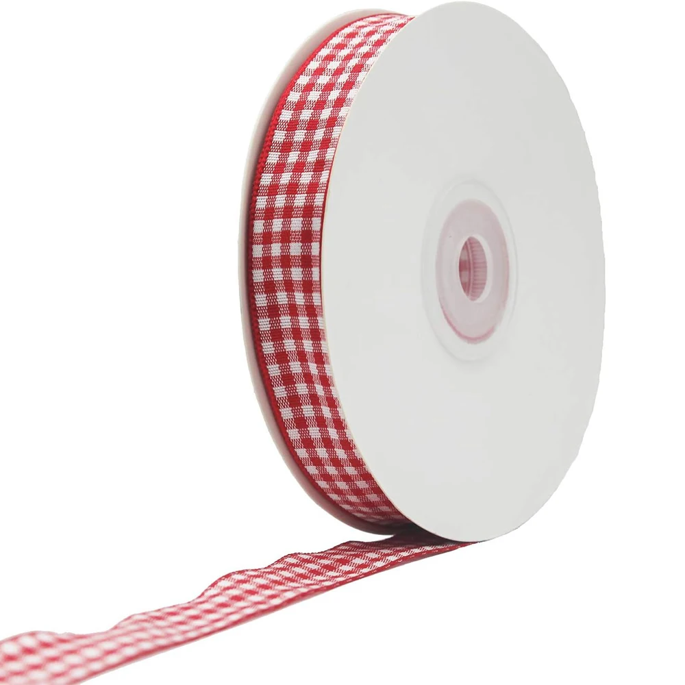 Preppy Gingham Ribbon Red White Checkered Tartan Plaid Gift Wrap Ribbon Roll for Christmas Wedding DIY Crafts Hair Bow