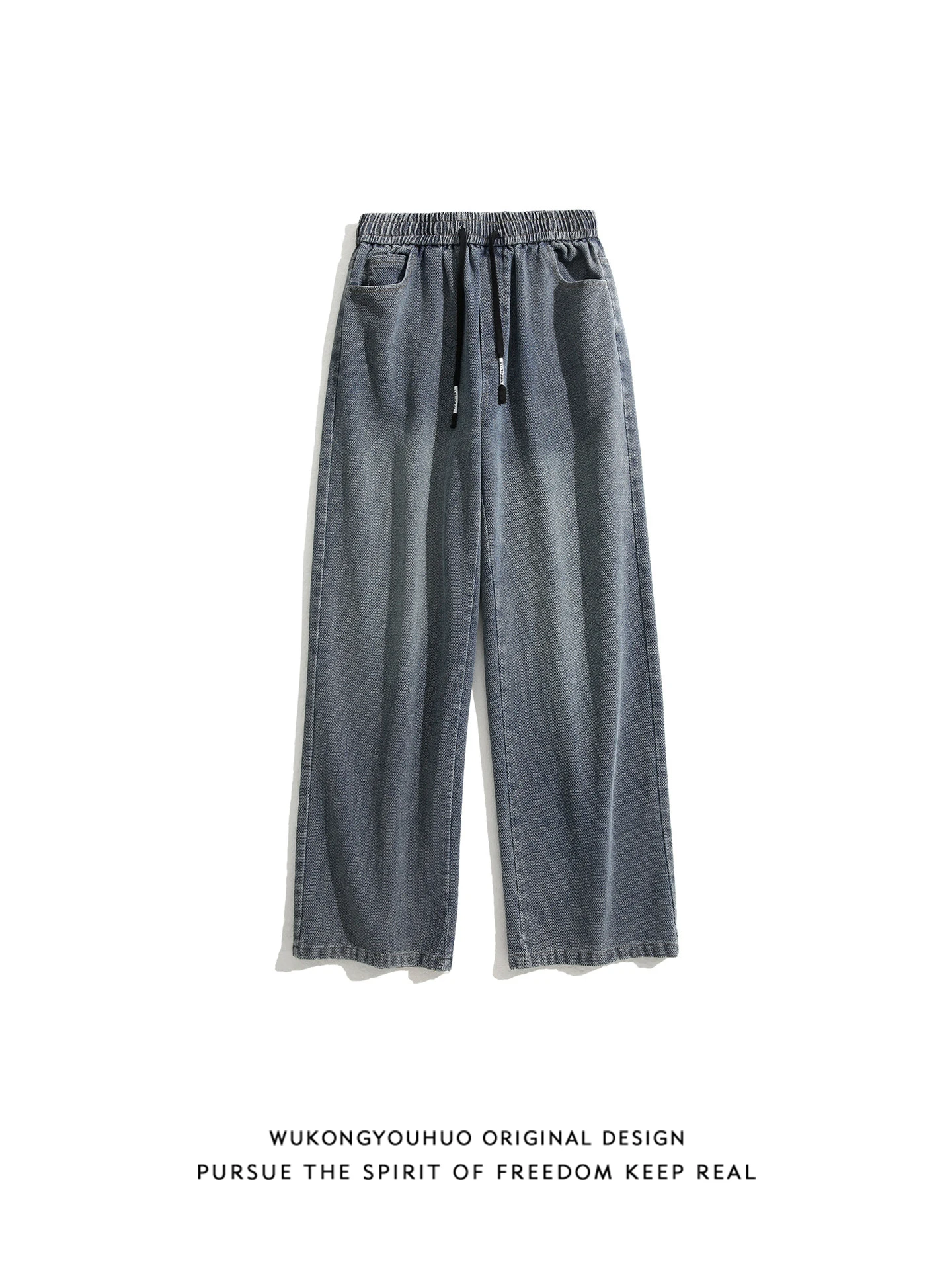 

Wukong Has Sto Streetwear American Waed Dstring Elastic Jeans Men Vintage Loose Trendy Long Pants Casual Wear