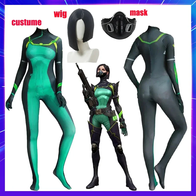 Anime Game Valorant Viper Cosplay Costume Bodysuit Jumpsuit Wig Mask Zentai Suit Party Carnival Character Dress For Aduit Kids