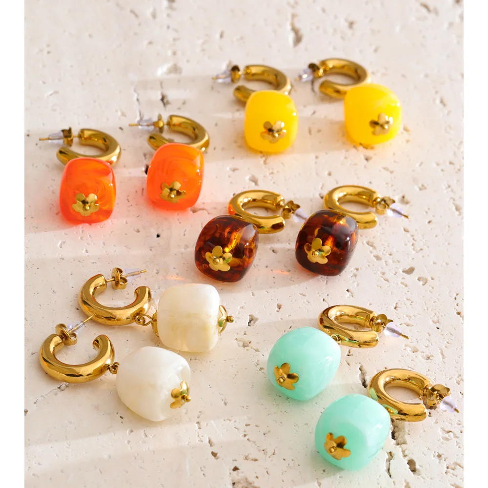 Yhpup 5 Colors Stainless Steel Square Resin Acrylic Candy Drop Earrings Stainless Steel Summer Arrivals Young Exclusive Jewelry