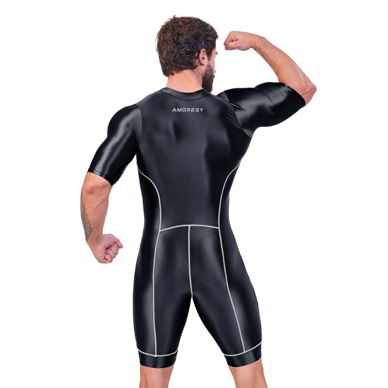 satin Glossy Men\'s Sexy Long sleeved Colored Body Suit Yoga Sports Fitness wear Multi functional Tights Cycling jumpsuit