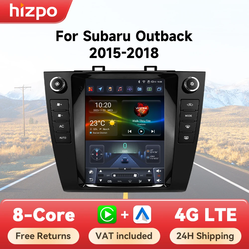 Hizpo 9,7 Zoll Autoradio mit Wireless CarPlay für Subaru Outback 2015 - 2018, Android Auto QLED Touchscreen GPS-Navigation Stereo 8-Kern DSP