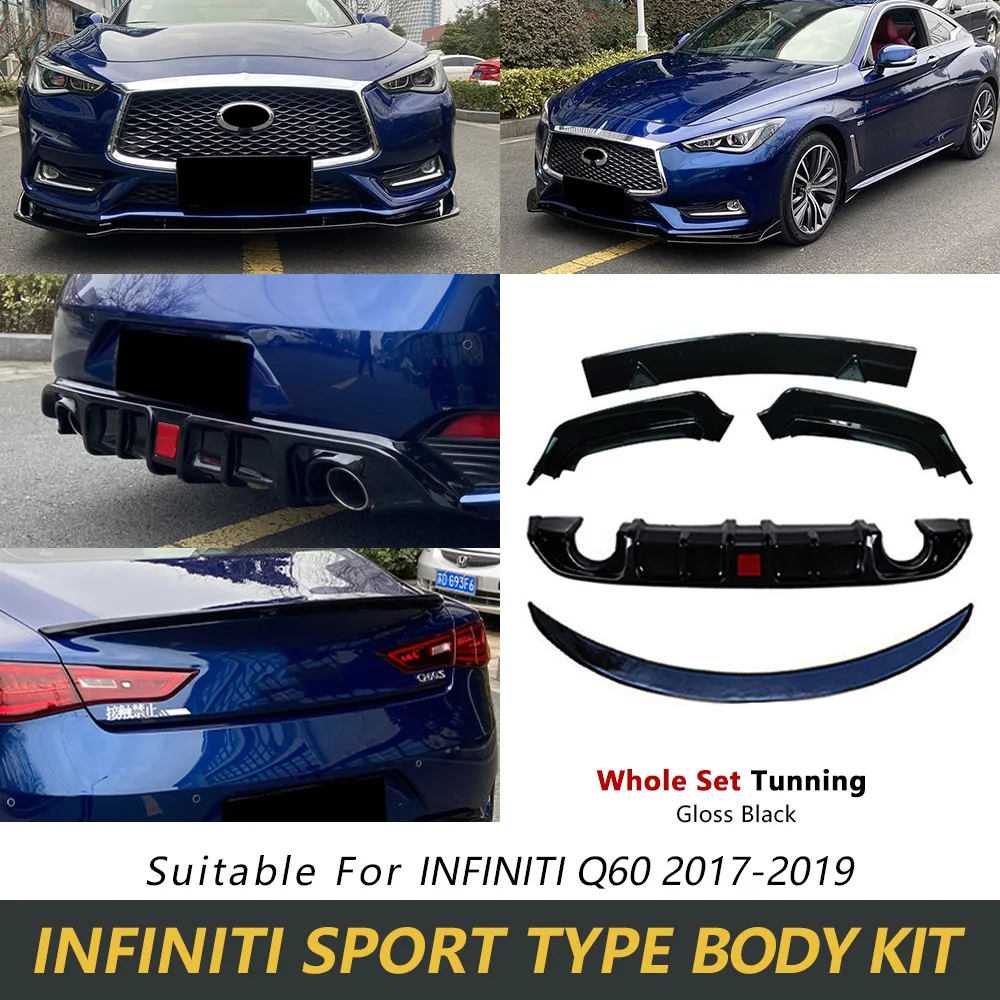 

Full Body Kits For Infiniti Q60 2017-2019 Glossy Black Sport Front Bumper Lip Spoiler Rear Diffuser Accessories Car Update