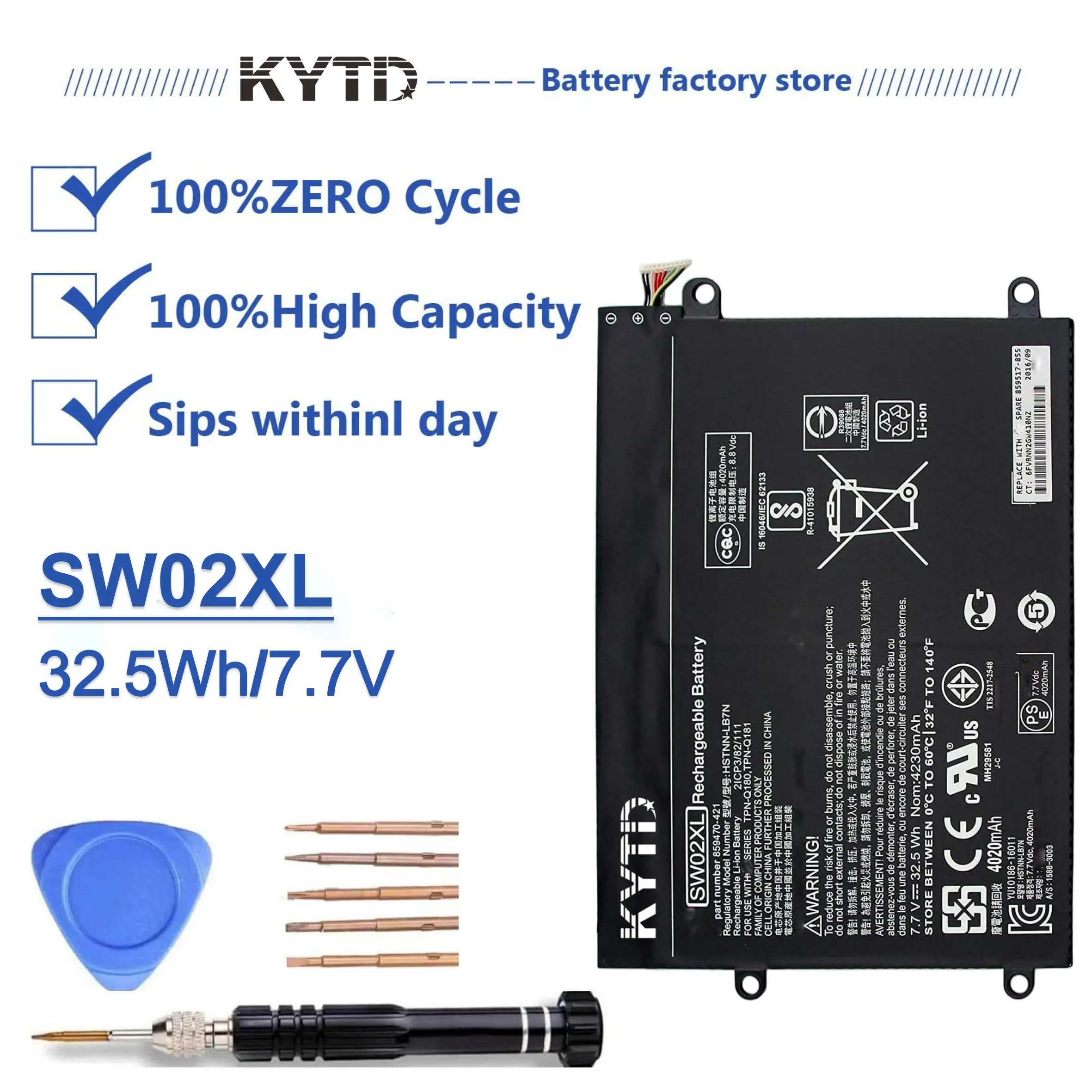 

KYTD SW02XL 859470-1B1 859470-421 889517-855 HSTNN-IB7N HSTNN-LB7N TPN-Q180 TPN-Q181 battery for For HP x2 210 G2