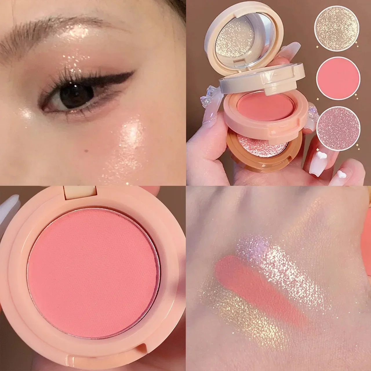 Highlight Rouge Makeup Palette - Blush Contour Silkworm Eyeshadow with Glitter Pigment