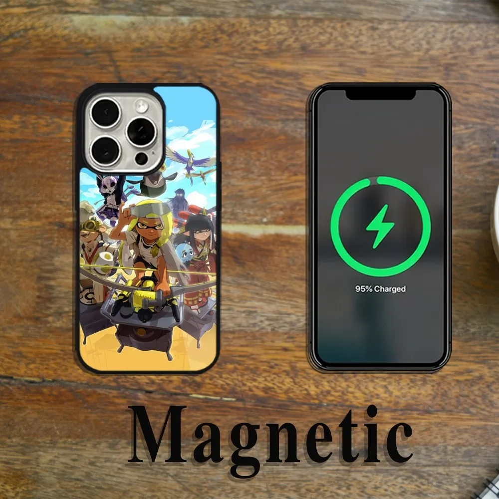 Game S-Splatoons Phone Case Magsafe Magnetic For iPhone 11 12 13 14 15 Pro Max Plus Wireless Charging