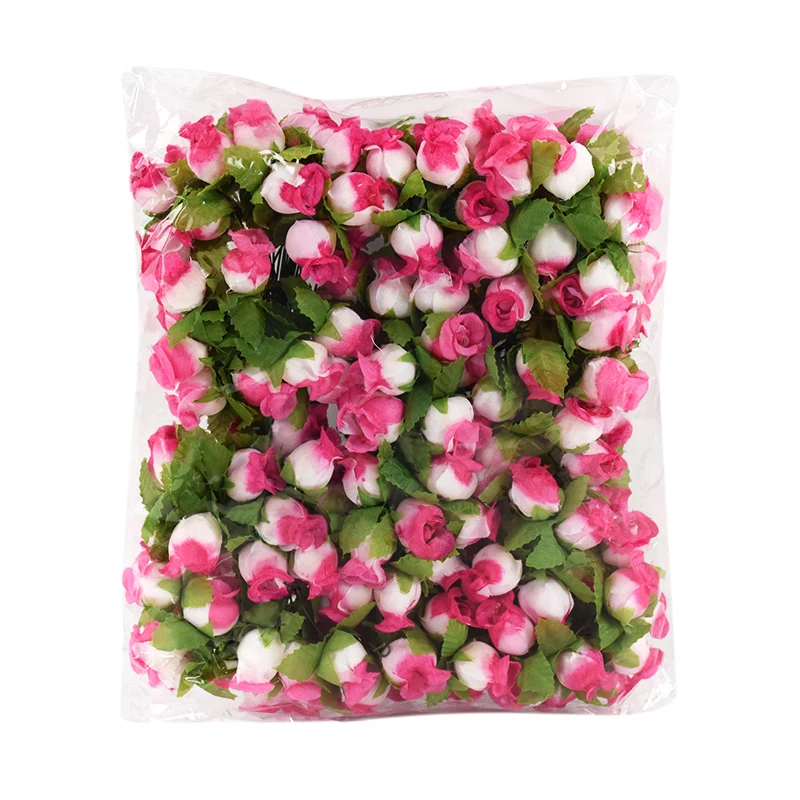 72/144pcs 12heads/Bundle Gradient Color Artificial Silk Rose Bud with Leaves Mini Bouquet for Home Wedding DIY Craft Fake Flower