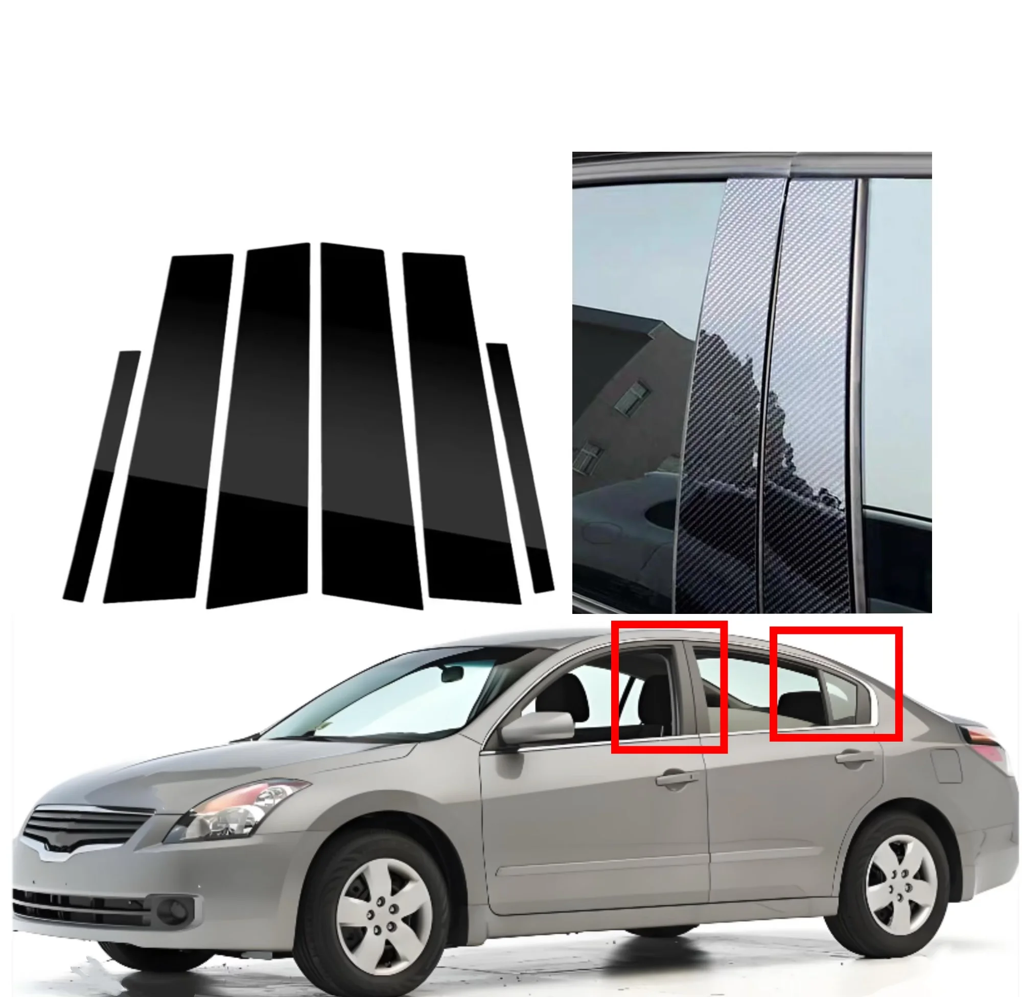 

6PCS Gloss Black Silver Carbon Trim Pillar Posts Fit For Nissan Maxima A34 J31 2004 2005 2006-2008 Window Door Moulding Cover