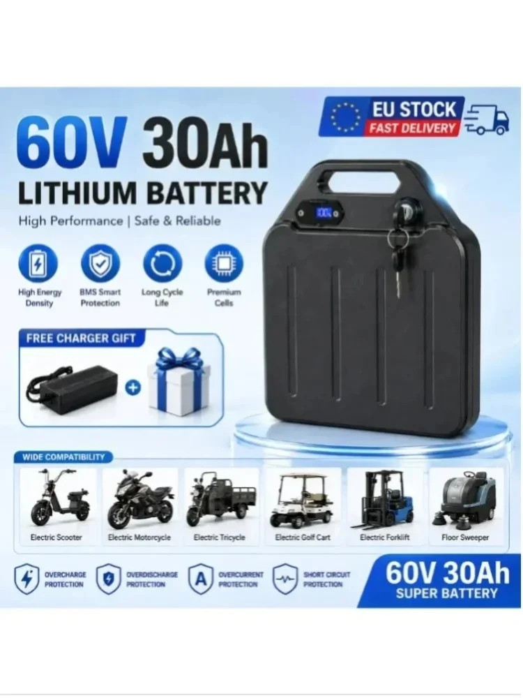 60V 40Ah 18650 Lithium-Akku 16S Wiederaufladbares Power-Pack mit BMS-Sicherheitsschutz 67,2V Ladegerät für Elektroroller E-Motorrad-Zubehör