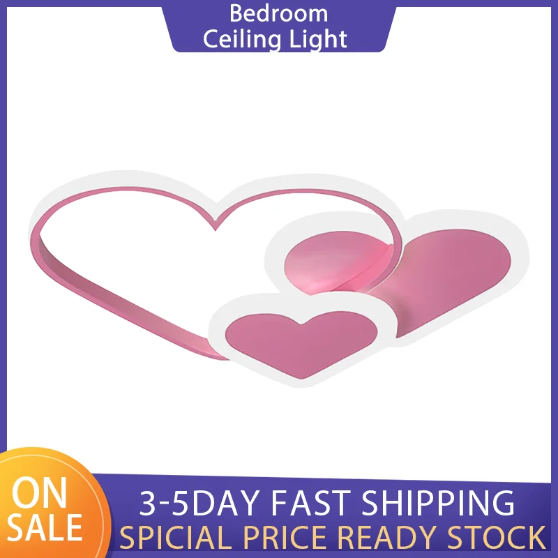 

Bedroom Ceiling Light Modern Dimmable Flush Mount Chandelier with Remote Control Cute Love Heart Shaped Acrylic Lampshade (Pink)