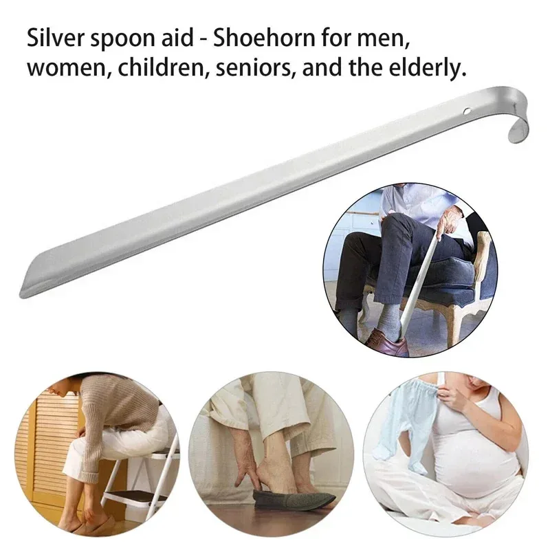 52cm Extra Long Shoe Horn Stainless Steel Silver Metal Shoes Remover Shoehorn Lifter Aid Slip Shoe Pull Tool Shoespooner