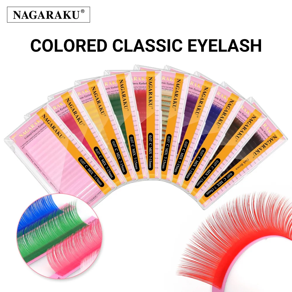 NAGARAKU Color extensión de pestañas marrón azul púrpura rosa blanco amarillo verde rojo colorido clásico visón pestañas postizas maquillaje