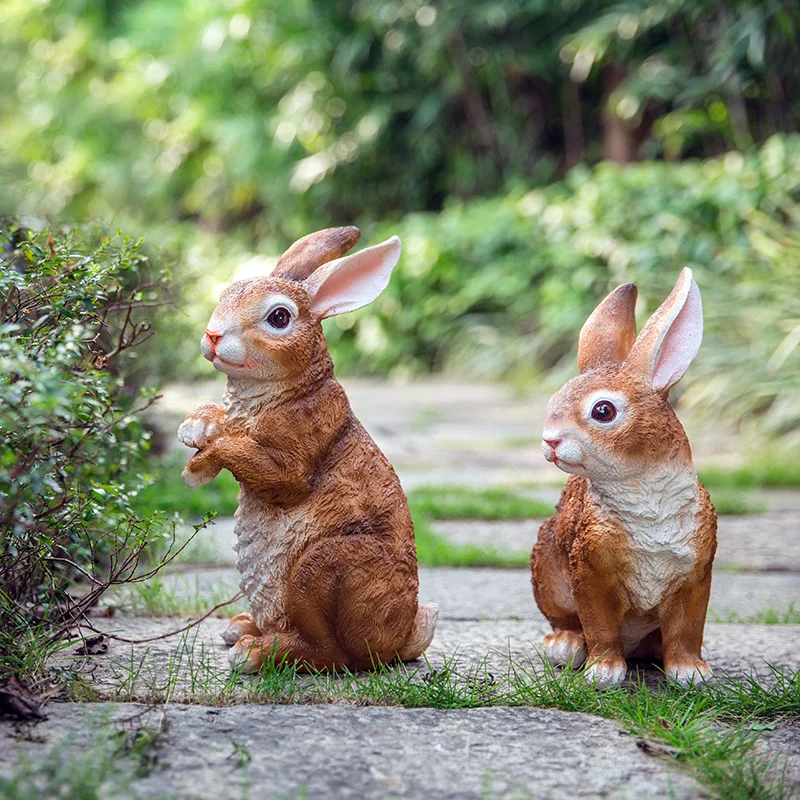 Outdoor Courtyard Rabbit Ornament Cute And Silly Simulated Animals Resin Floor Standing Sculpture Statue Kindergarten Decoration