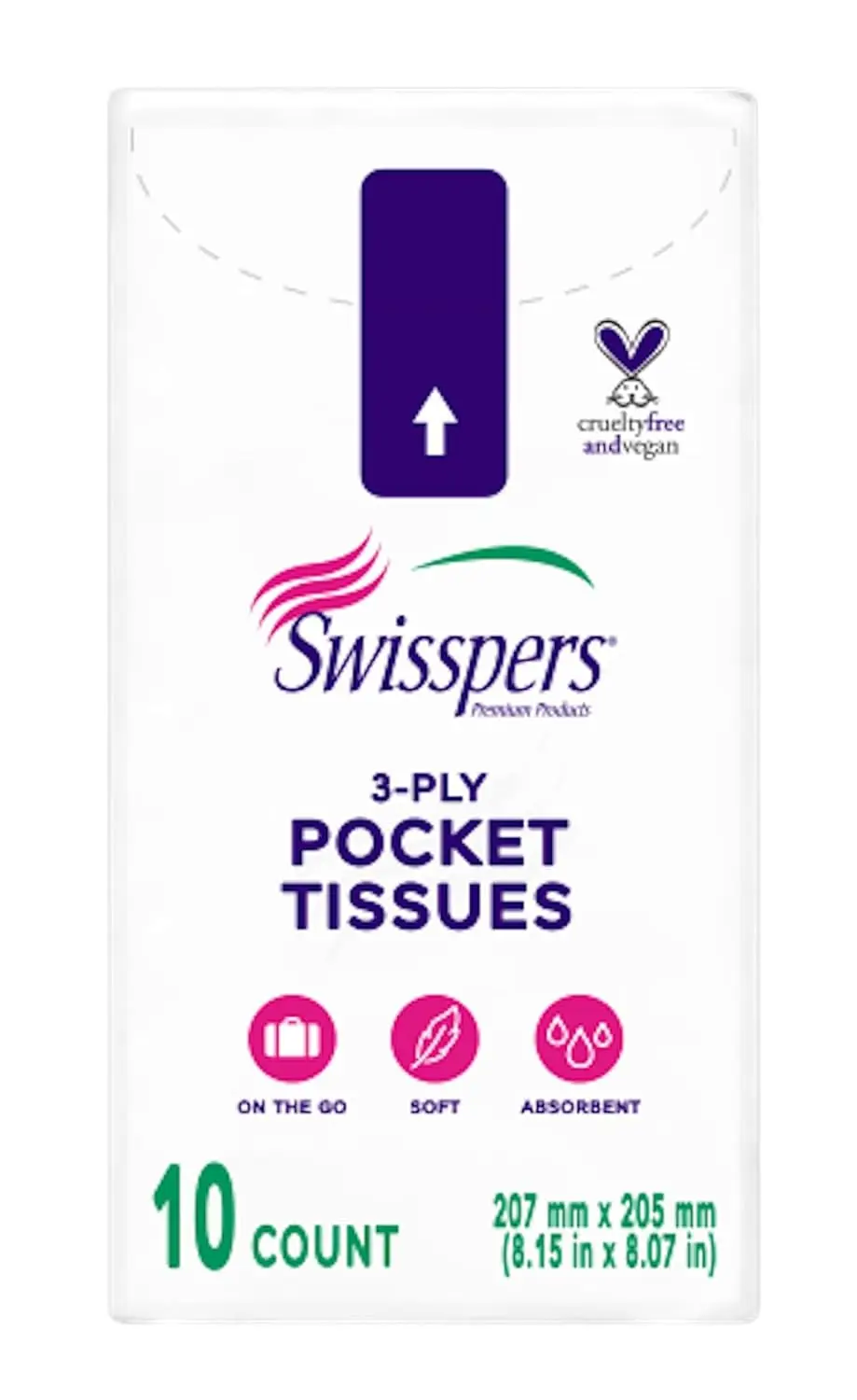 Pocket Tissues, 3-Ply White Facial Tissues for Purse, Pocket, Car, Strong & Absorbent, 10 Tissues/Pack, 8 Packs (80 Tissues Tota