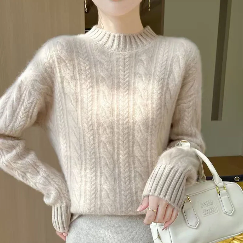 

Women's pullovers fall/winter high-quality soft 100% merino wool sweater with half high neck and thick cashmere sweater top