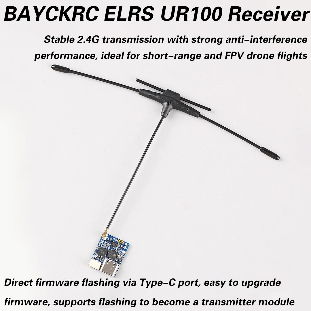 BAYCKRC UR100 Dual Band ELRS Receiver 2.4G 915MHz FPV Receiver for Racing RC Drone