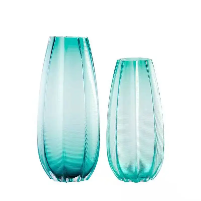 

Living room flower arrangement ornament hydroponic rich bamboo lily vase European grid glass translucent flower device