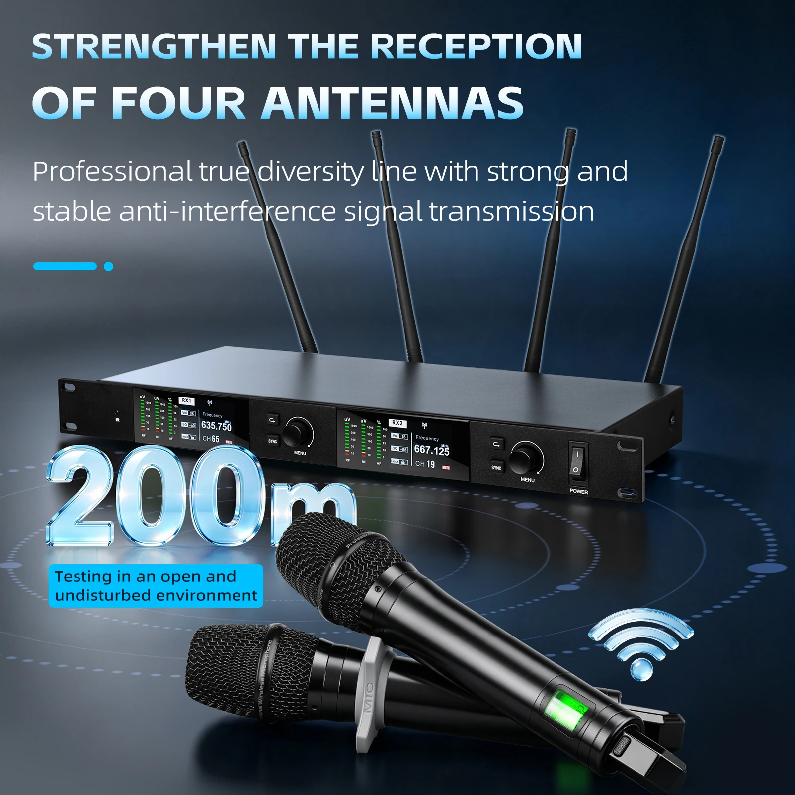 -2 UHF Wireless Microphone System With Bodypack And Handheld True Diversity Omni-Directional Cardioid Dynamic Mics
