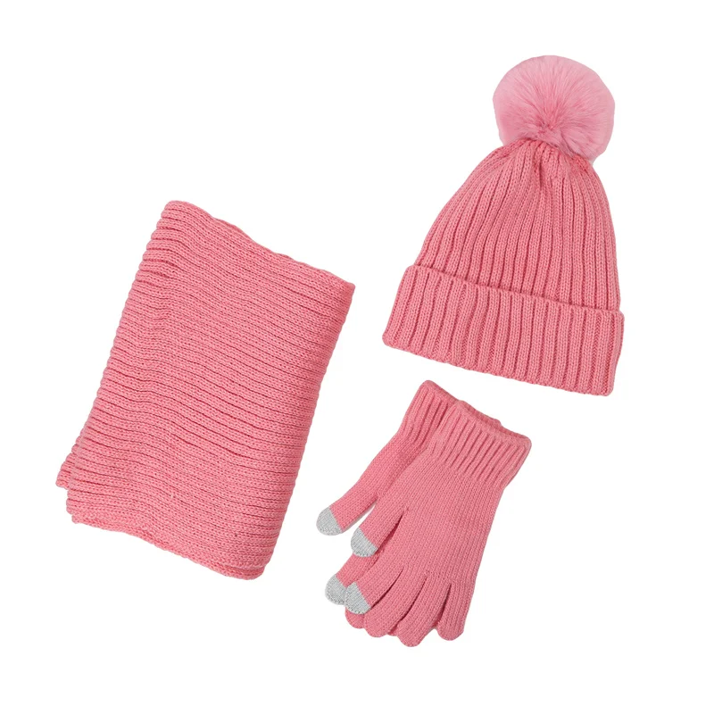 3pcs/set Women Hat Scarf Gloves Winter Warm Knitted Beanies Hat Thickening Women Scarves Cap Scarf Gloves Hats Warm Accessories