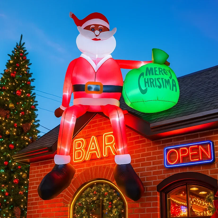2.4 متر/7.8FT زينة عيد الميلاد لعبة قابلة للنفخ سانتا كلوز عقد شنطة هدايا ساحة المنزل الحلي مع LED ديكور عيد الميلاد O