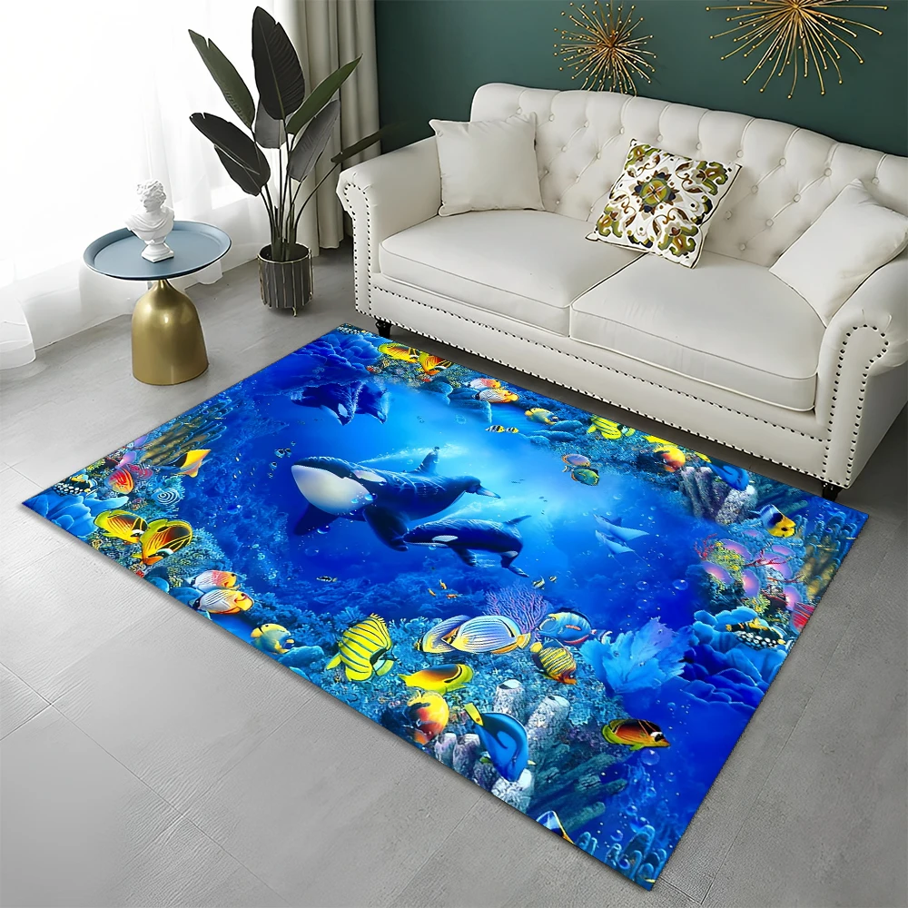 3D Seabed Illusion Underwater World Carpet Rug for Home Living Room Bedroom Sofa Doormat Decor,kids Area Rug Non-slip Floor Mat