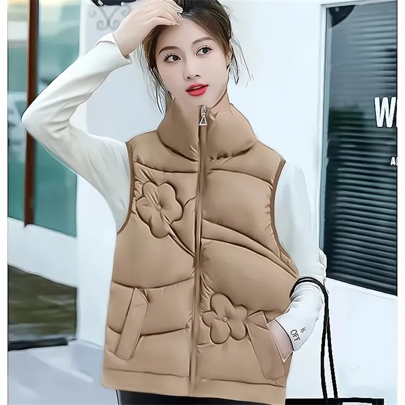 Chaqueta sin mangas para mujer, Parkas Downy, chaleco de algodón, abrigo para mujer, Otoño Invierno, nuevo estilo versátil, chaleco reductor de edad, prendas de vestir