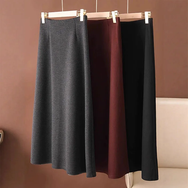 

2025 New Autumn Winter Women A-Line Skirts Elegant Temperament High Waist Long Skirt Woman Vintage Streetwear Party Midi Skirts