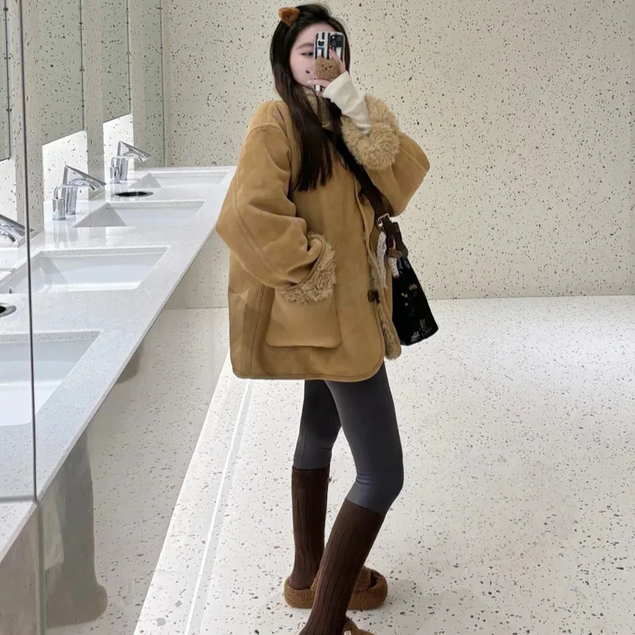 Fur one-piece coat on both sides Women's lamb wool 2025 winter suede loose thickened fur coat
