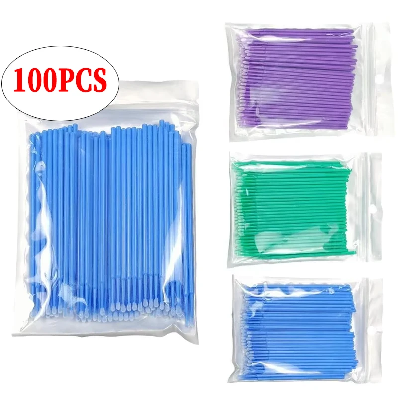 100Pcs Disposable Medicated Stick Eyelash Brush Micro Applicator Brush Cotton Swab Makeup Applicator Remove Tool