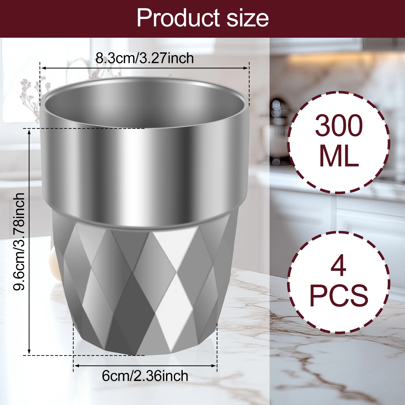 4Pcs 300ml Stainless Steel Insulated Cups Kit Small Double Layer Water Tumbler Set Versatile Coffee Insulated Cup for Home Use