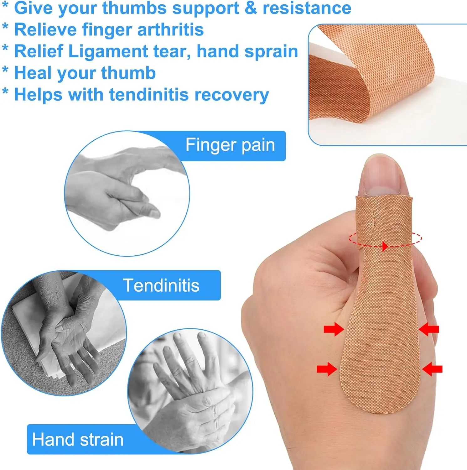​ Polegar artrite alívio da dor remendo suporte elástico auto adesivo manga conjunta para dedo almofada de apoio de pulso artrite tendinite ​
