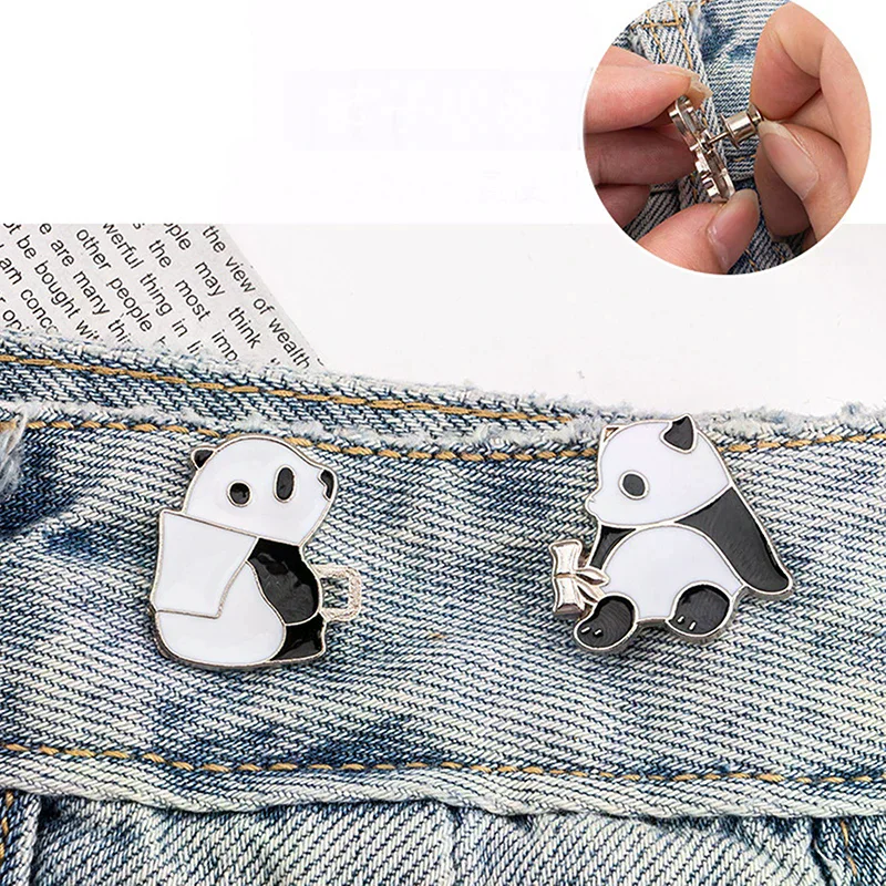 

2Pcs Cute Panda Button Adjuster For Pants Skirt Waist Tightener Adjustable Waist Buckle Jeans No Sewing Required Waist Button