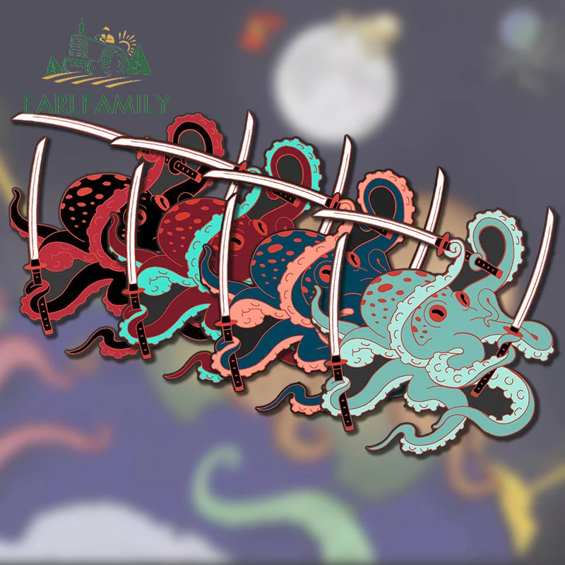 

EARLFAMILY 13cm for Samurai Octopus Multi Color Car Stickers Scratch-Proof Funny Decals Car Styling Laptop Bumper Decoration